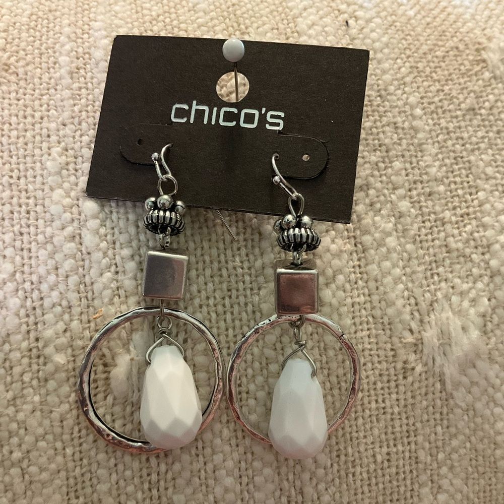 0129-Chico's Silver and White Dangle Earrings